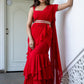 Lavanya The Label Red Pure Georgette Ruffles Saree