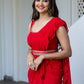 Lavanya The Label Red Pure Georgette Ruffles Saree