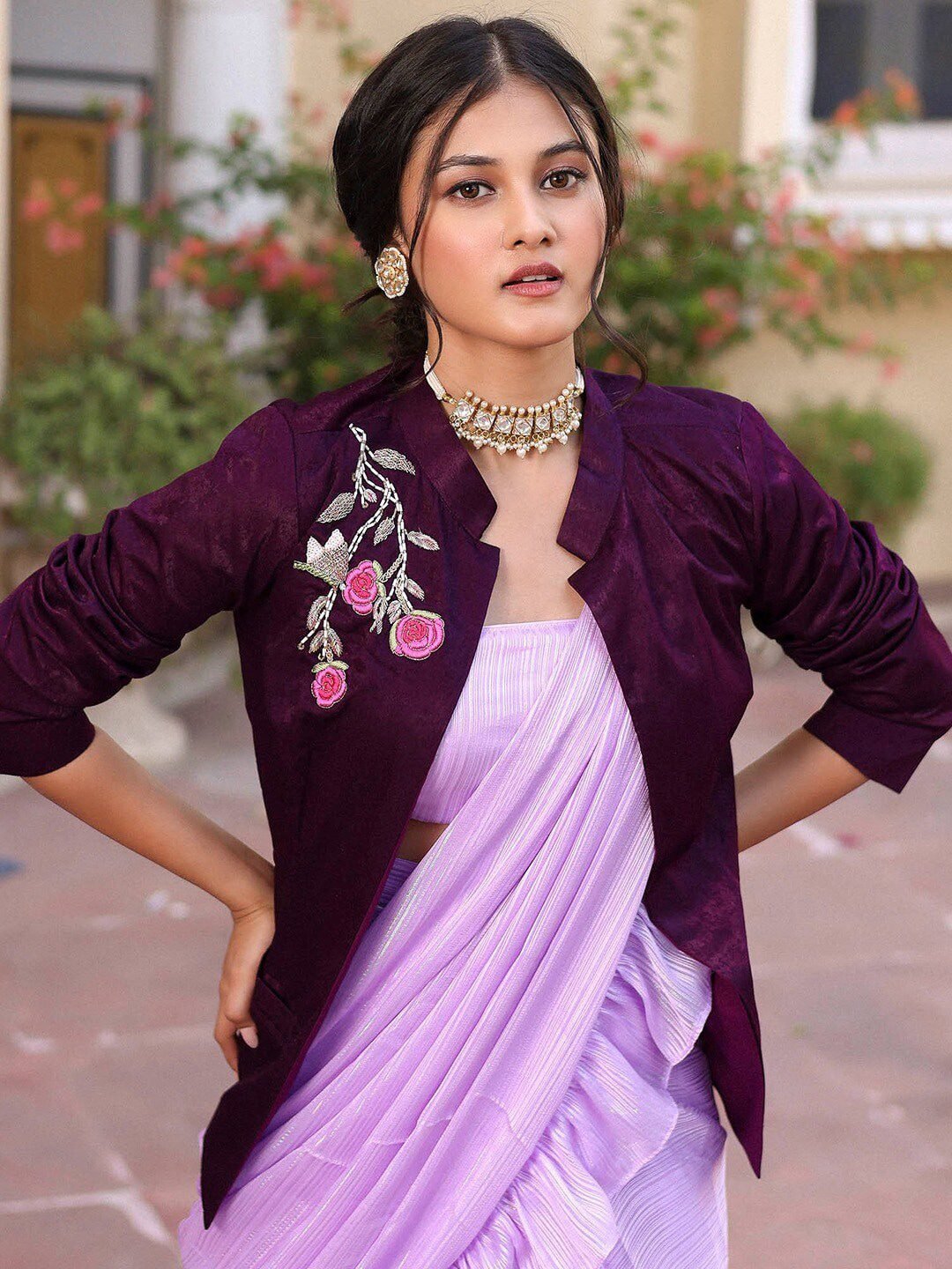 Lavanya The Label Ruffled Saree With Embroidered Jacket