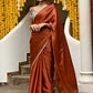 Rust & Gold-Toned Embellished Embroidered Saree