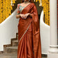 Rust & Gold-Toned Embellished Embroidered Saree