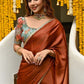 Rust & Gold-Toned Embellished Embroidered Saree