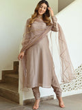 Women Beige Kurta with Churidar & With Dupatta