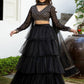 Women Black & Gold-Toned Ready to Wear Lehenga & Blouse With Dupatta