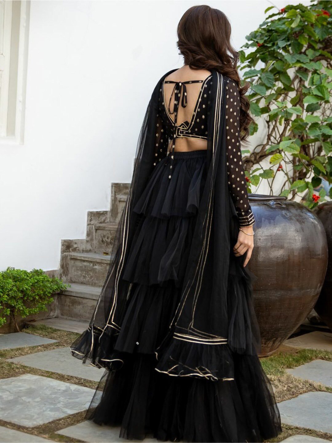 Women Black & Gold-Toned Ready to Wear Lehenga & Blouse With Dupatta