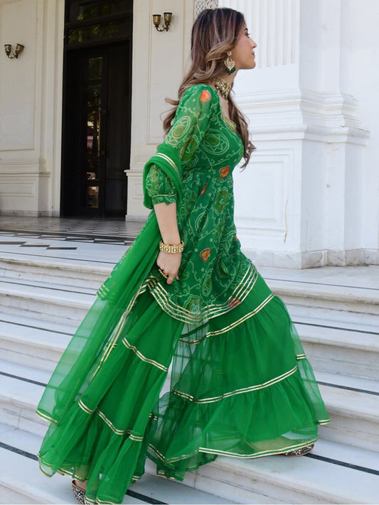 Women Green Ethnic Motifs Printed Kurta with Sharara & With Dupatta