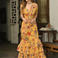 Yellow & Green Floral Ready to Wear Printed Ruffle Saree