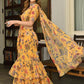 Yellow & Green Floral Ready to Wear Printed Ruffle Saree