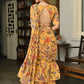 Yellow & Green Floral Ready to Wear Printed Ruffle Saree