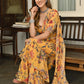 Yellow & Green Floral Ready to Wear Printed Ruffle Saree