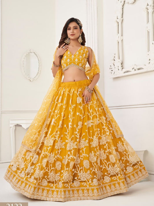 Butterfly Mustard Yellow Lehenga Choli