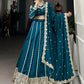 Magnificent Teal Blue Embroidered Vichitra Silk Engagement Wear Lehenga Choli