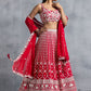 Awesome Red Thread Embroidered Georgette Wedding Lehenga Choli