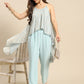 Asymmetric drape jumpsuit in Powder Blue