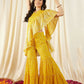 Crop Top with Sharara and frill Dupatta in Yellow Color