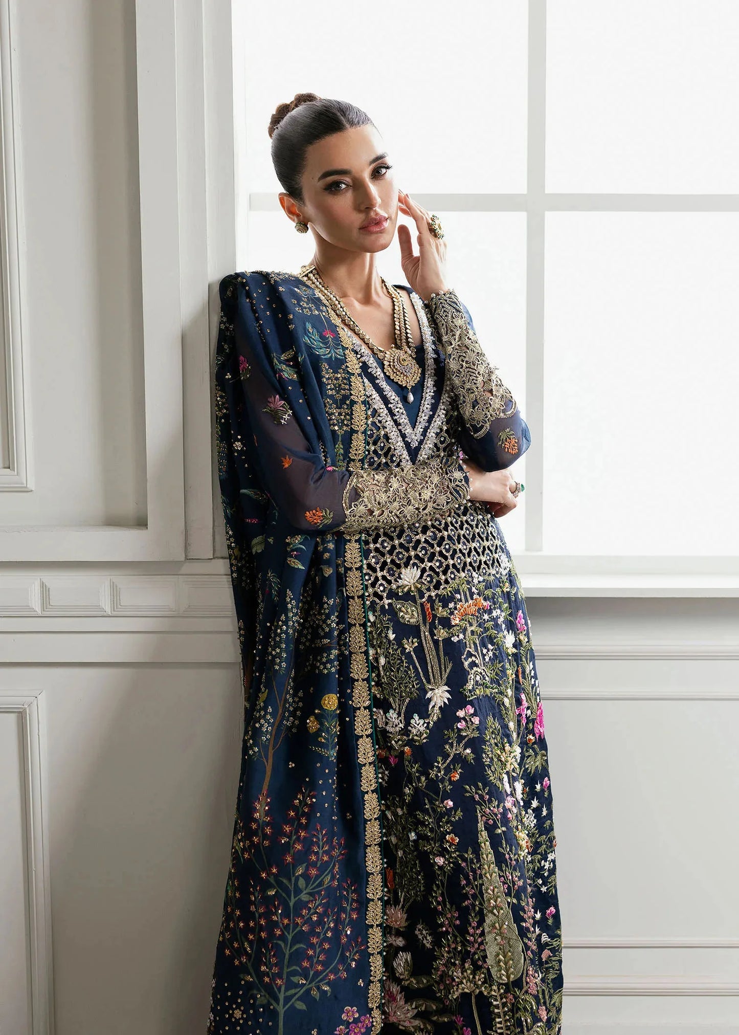 Midnight Blue Ghaara Embroidered Organza Suit