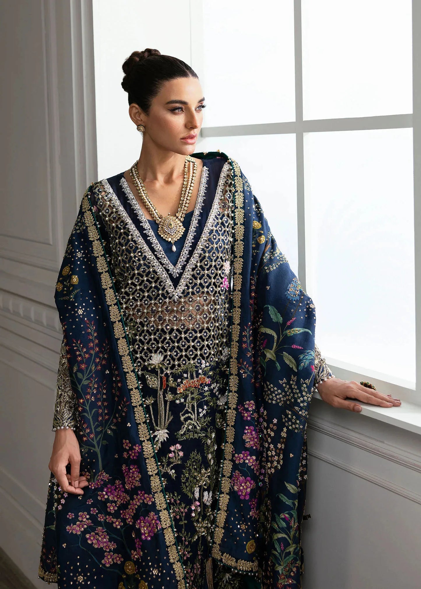 Midnight Blue Ghaara Embroidered Organza Suit