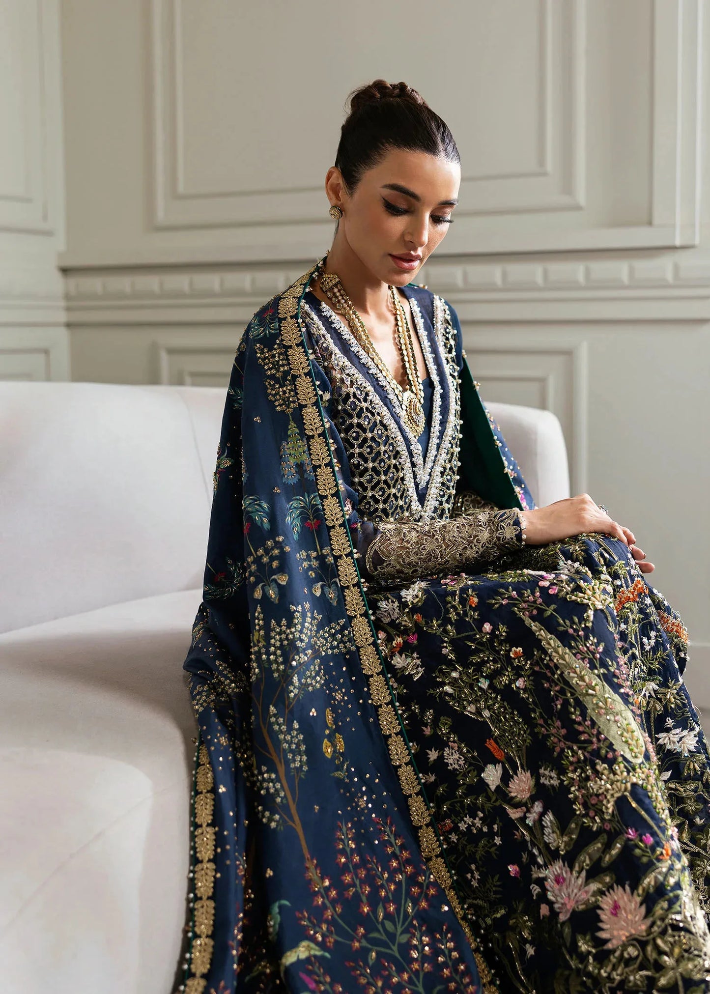 Midnight Blue Ghaara Embroidered Organza Suit