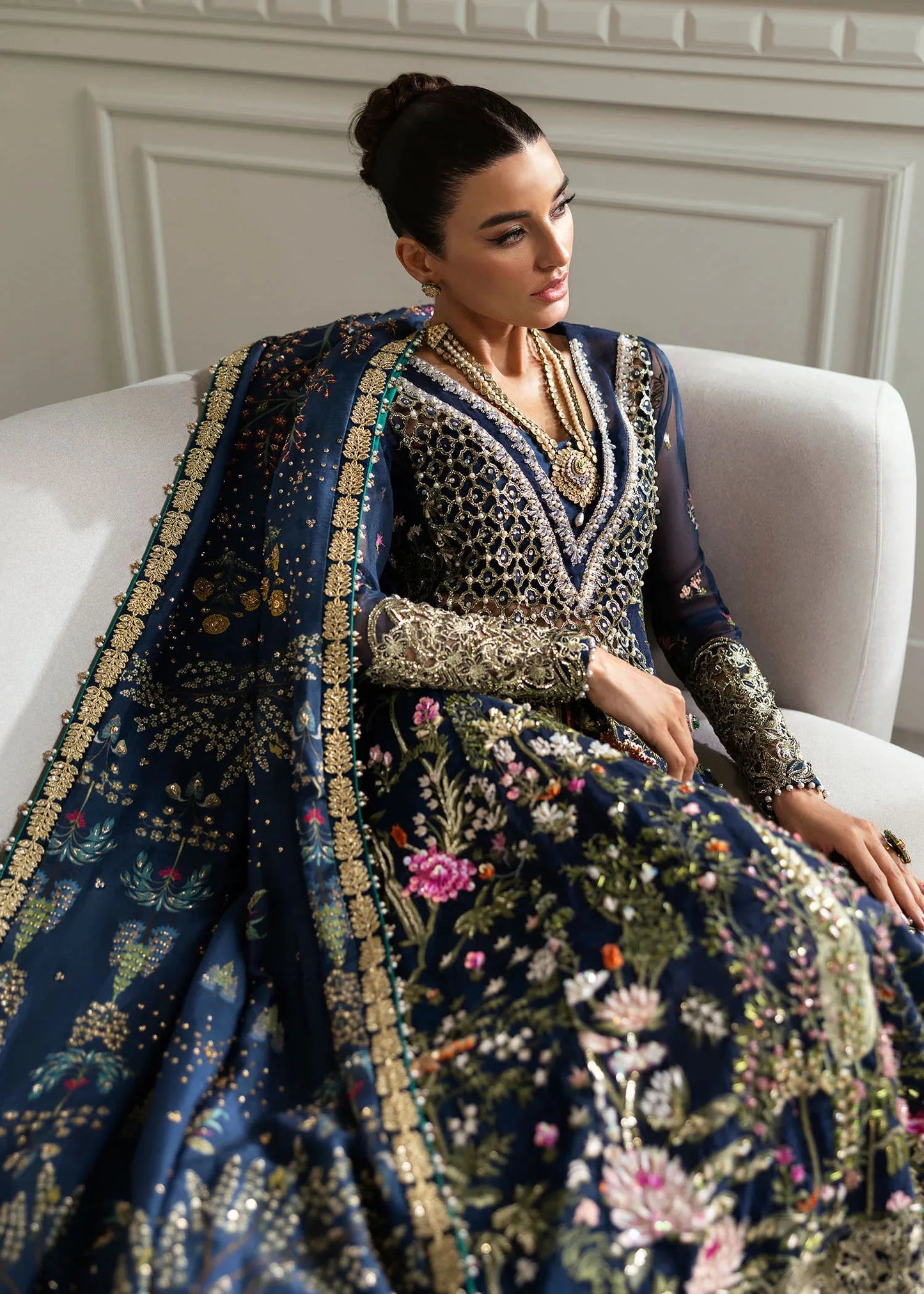 Midnight Blue Ghaara Embroidered Organza Suit