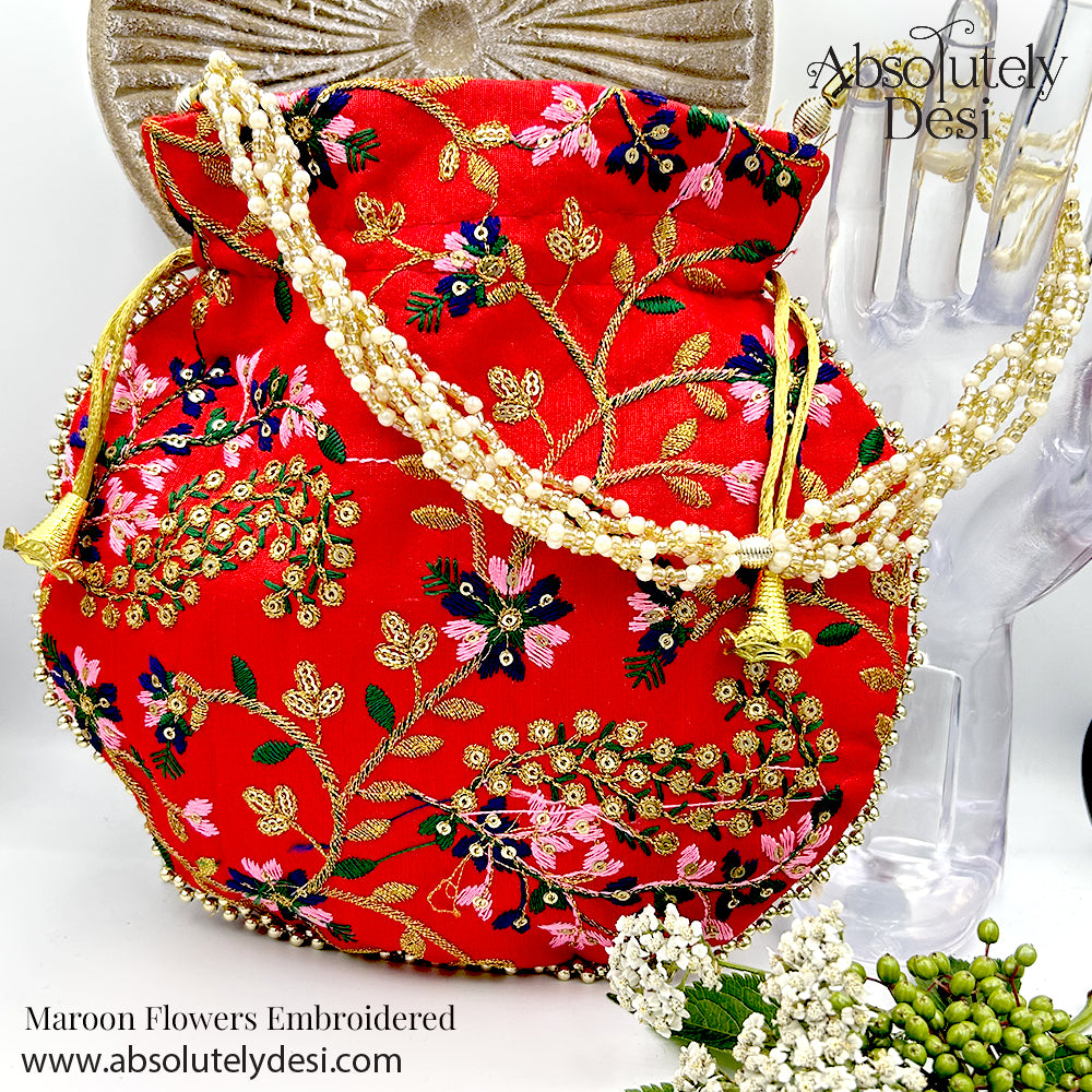 Handmade Embroided Flowery Wedding Potli