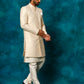Men's Beige Imported Jacquard Indo With Kurta Pyjama Set