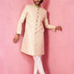 Men's Beige Silk Blend Sherwani Set with Cream Pyjama