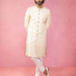 Men's Beige Silk Blend Sherwani Set with Cream Pyjama