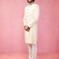 Men's Beige Silk Blend Sherwani Set with Cream Pyjama