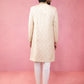 Men's Beige Silk Blend Sherwani Set with Cream Pyjama