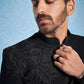 Men's Black Imported Suiting Lycra Sherwani Set