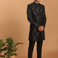 Men's Black Mirror Indo Western Sherwani With Pant Set