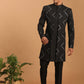 Men's Black Mirror Indo Western Sherwani With Pant Set