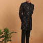 Men's Black Mirror Indo Western Sherwani With Pant Set