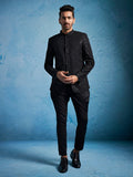 Men's Black Schiffli Jodhpuri Pant Set