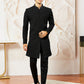 Men's Black Silk Blend Indo Western And Pant Set