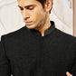 Men's Black Silk Blend Indo Western And Pant Set