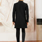 Men's Black Silk Blend Indo Western And Pant Set