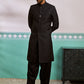 Men's Black Silk Blend Sherwani And Patiala Set