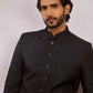 Men's Black Silk Blend Sherwani And Patiala Set