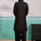 Men's Black Silk Blend Sherwani And Patiala Set