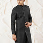 Men's Black Silk Blend Sherwani And Pyjama Set