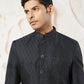 Men's Black Silk Blend Sherwani And Pyjama Set