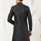 Men's Black Silk Blend Sherwani And Pyjama Set