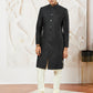 Men's Black Silk Blend Sherwani,Kurta And Pyjama Set