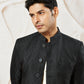 Men's Black Silk Blend Sherwani,Kurta And Pyjama Set
