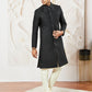 Men's Black Silk Blend Sherwani,Kurta And Pyjama Set
