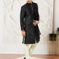 Men's Black Silk Blend Sherwani,Kurta ,Pyjama And Dupatta Set