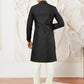 Men's Black Silk Blend Sherwani,Kurta ,Pyjama And Dupatta Set