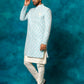 Men's Blue Imported Jacquard Indo With Kurta Pyjama Set