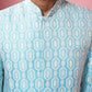 Men's Blue Jacquard Indo-Western Kurta with Cream Trousers